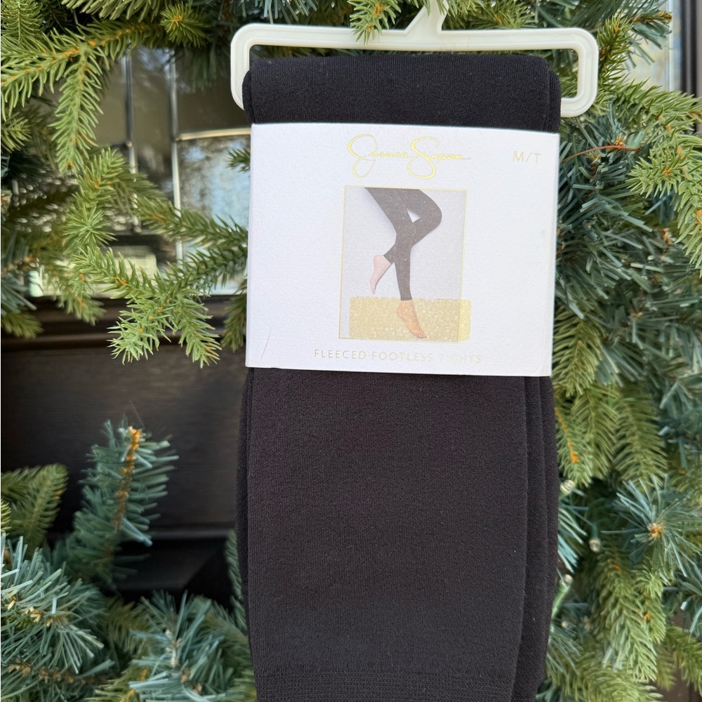 Jessica Simpson Black Fleeced Footless Tights